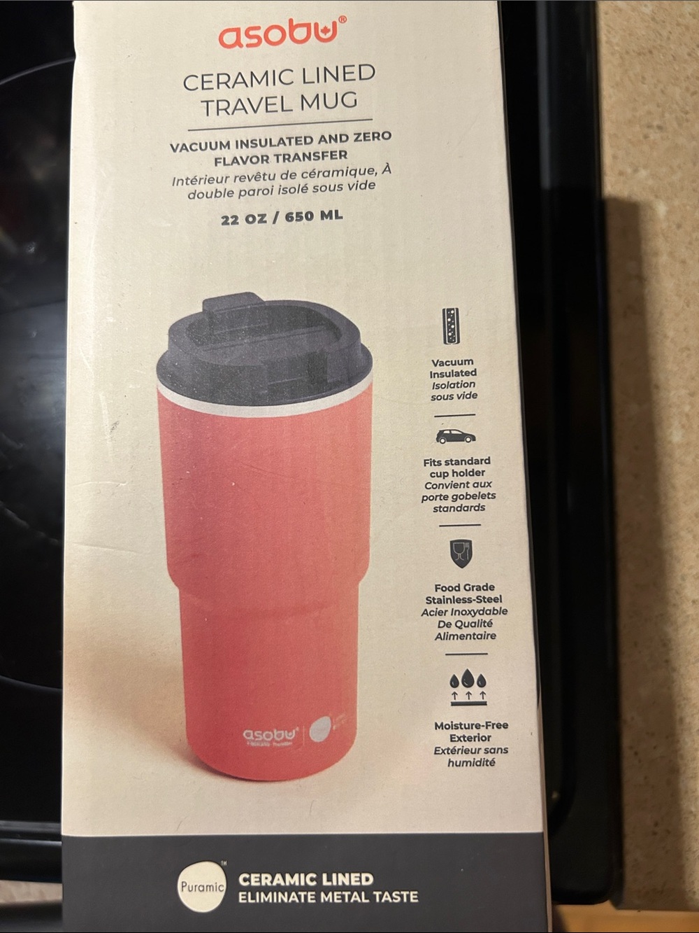 NEW Asobu Red Ceramic Lined Travel Mug
